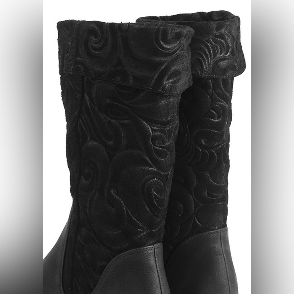 John Fluevog Suede Leather Black Mid Calf Aspiration Boots 7.5